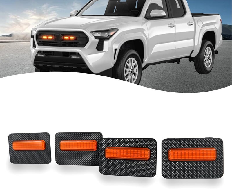 ZDEERAOTO 4pc Smoked Housing Amber LED Front Grille Lights DRL Feature Kit for Toyota Tacoma 2024 2025 SR SR5 Cab Pickup Accessories (Yellow) - Image 1